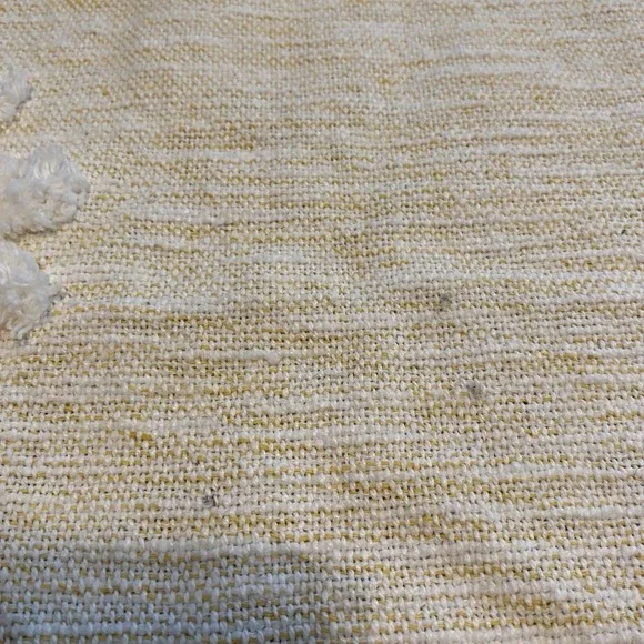 Rachel Zoe Soft Yellow Cotton Throw Blanket White Tufted Daisies Tassels 54x61 - Picture 5 of 9